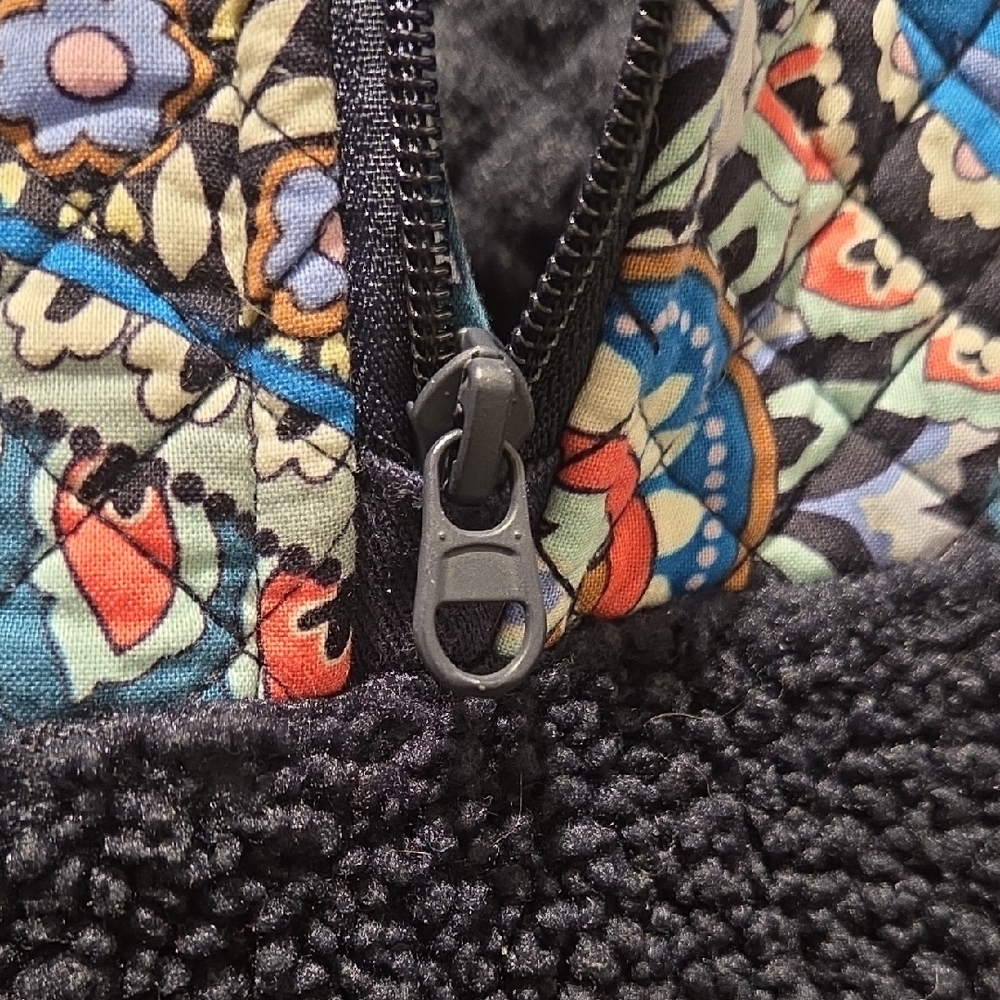 Vera Bradley Navy Sherpa Pullover with Multicolor Quilted Yoke - Picture 2 of 7